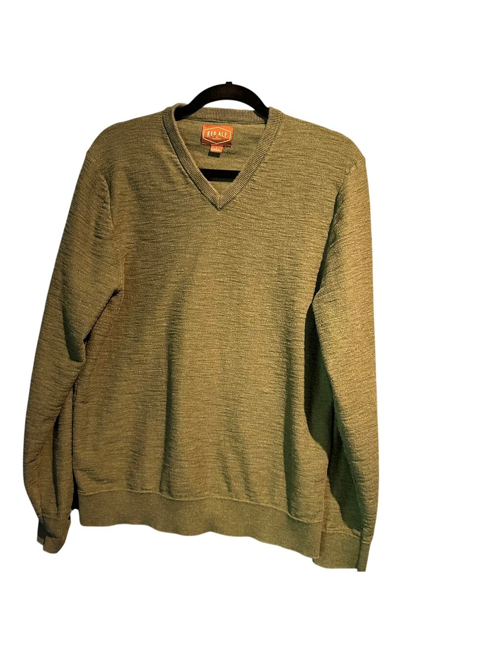 Red Ale by Alesbury Men's Large Army Green V-Neck Pullover Sweater 100% Cotton